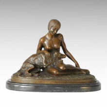 Classical Figure Statue Dog-Loving Lady Bronze Sculpture TPE-208